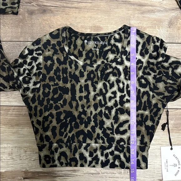 NWT Electric & Rose Kennedy Long Sleeve Crop Top Small Leopard - Picture 6 of 8